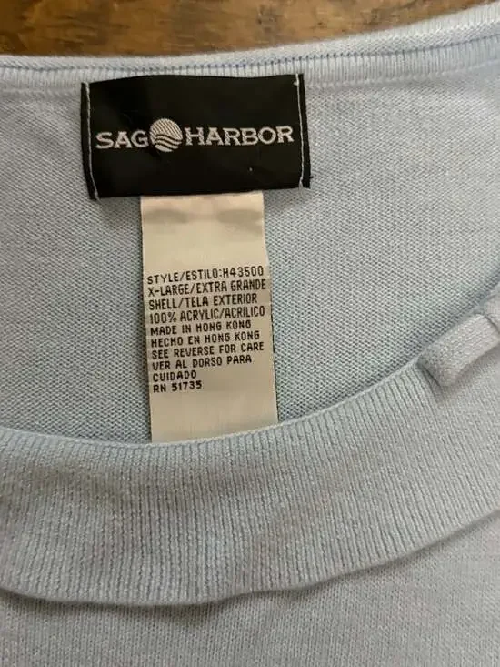 Sag Harbor NWT Light Blue 3/4 Sleeve Acrylic Crew Neck Sweater Size XL - Picture 2 of 3